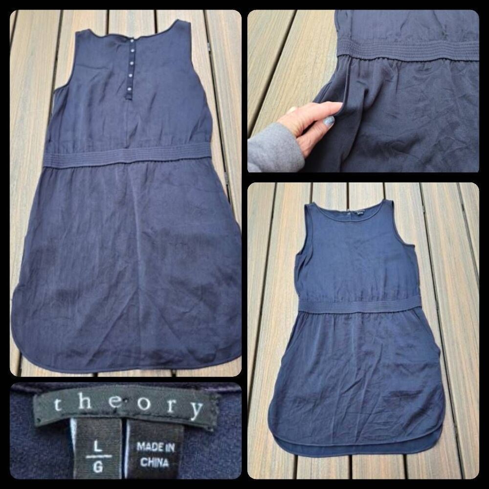 Theory Arissa Dress black with pockets round hem sz large knee length